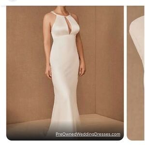 Amsale BHLDN Formal lined Maxi Dress chiffon style overlay Sz 14 Green